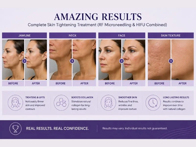 Before and after complete skin tightening treatment Livingston results