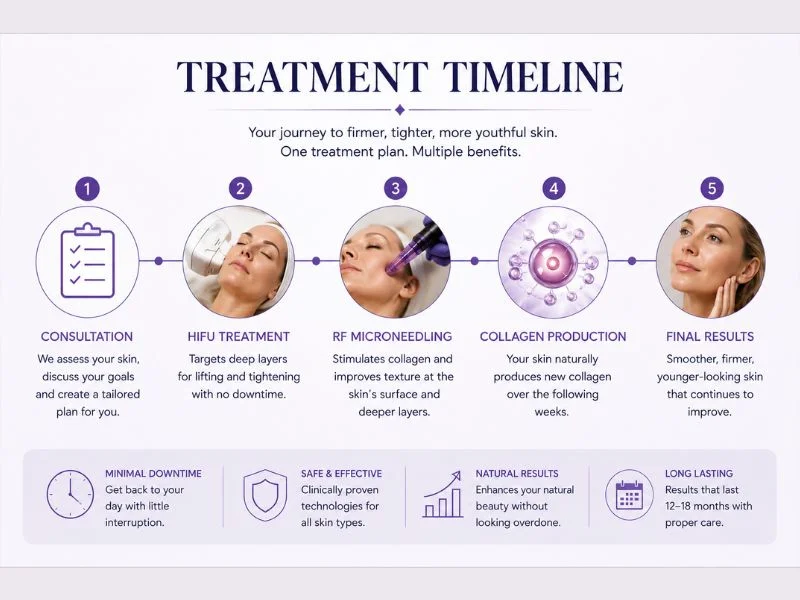 Timeline of how long complete skin tightening treatment Livingston results take